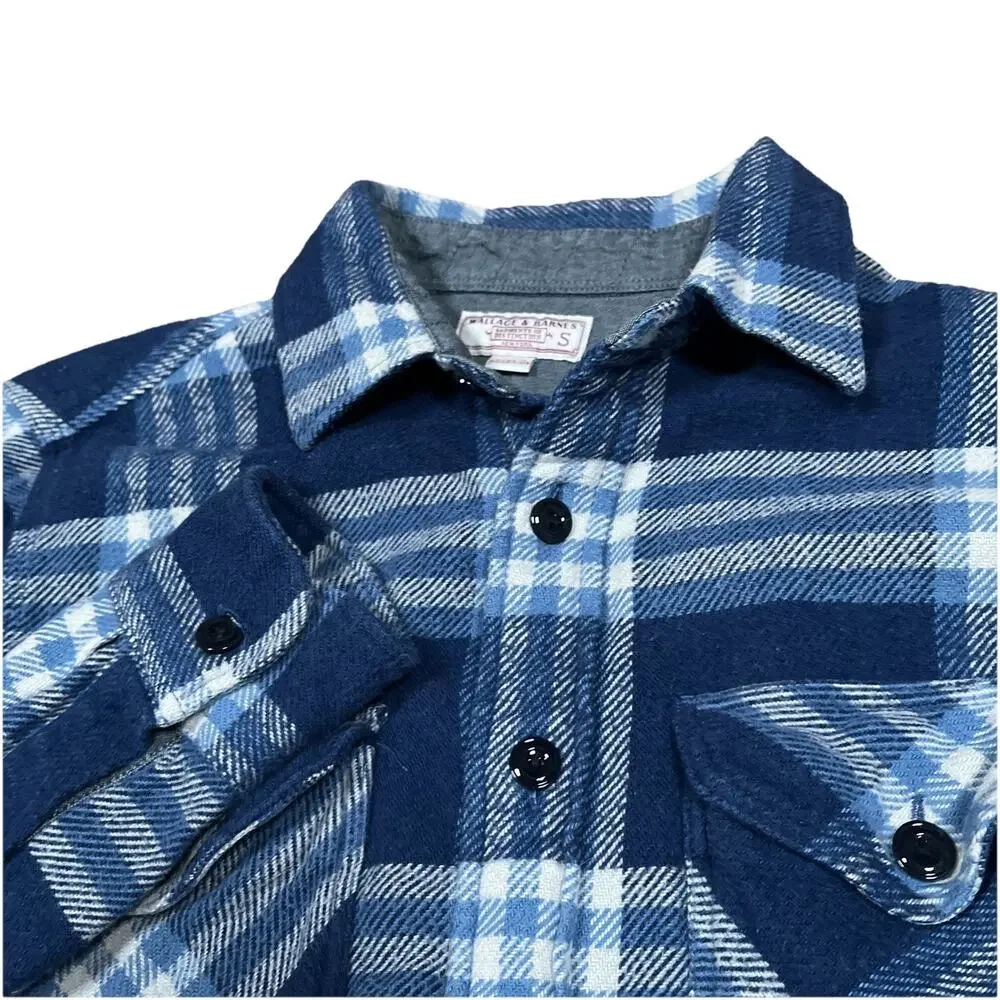 J.Crew Wallace & Barnes Heavyweight Flannel Plaid Shirt Small Blue White K2519